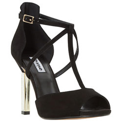 Dune Melodee Jewelled Heel Peep Toe Sandals Black Suede